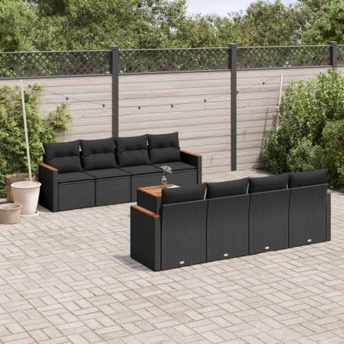 Vrtna garnitura - 9-dijelni set vrtnih sofa s jastucima crni od poliratana - Crna 1 Cijena