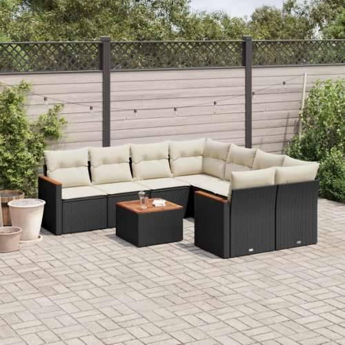 Vrtna garnitura - 9-dijelni set vrtnih sofa s jastucima crni od poliratana - Crna i krem 1 Cijena