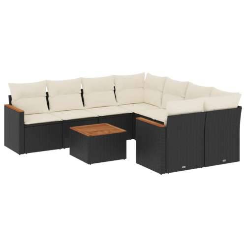 Vrtna garnitura - 9-dijelni set vrtnih sofa s jastucima crni od poliratana - Crna i krem 1 Cijena