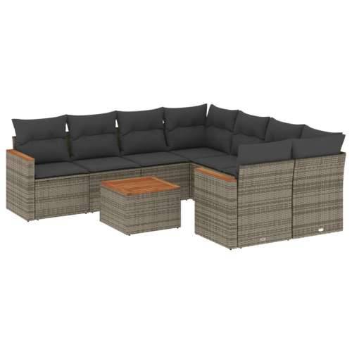 Vrtna garnitura - 9-dijelni set vrtnih sofa od poliratana s jastucima sivi - Siva 1 Cijena