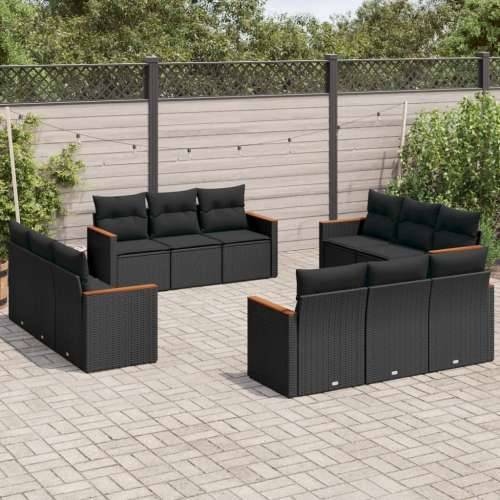 Vrtna garnitura - 12-dijelni set vrtnih sofa od poliratana s jastucima crni - Crna Bez stola 1 Cijena
