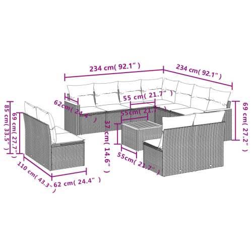 Vrtna garnitura - 12-dijelni set vrtnih sofa od poliratana s jastucima crni - Crna i krem Sa stolom 1 Cijena