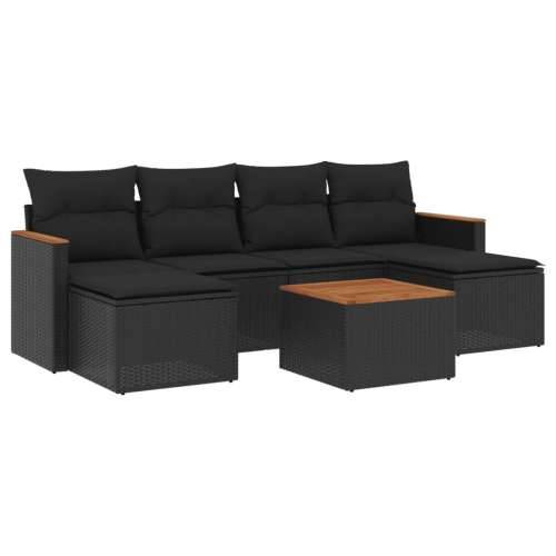 Vrtna garnitura - 7-dijelni set vrtnih sofa od poliratana s jastucima crni - Crna Sa stolom 1 Cijena