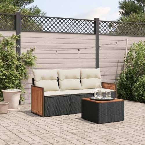 Vrtna garnitura - 4-dijelni set vrtnih sofa od poliratana s jastucima crni - Crna i krem Sa stolom 1 Cijena
