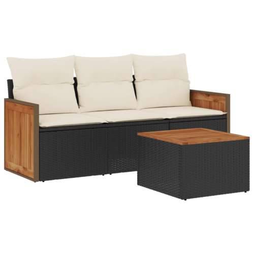 Vrtna garnitura - 4-dijelni set vrtnih sofa od poliratana s jastucima crni - Crna i krem Sa stolom 1 Cijena