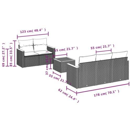 Vrtna garnitura - 6-dijelni set vrtnih sofa s jastucima crni od poliratana - Crna i krem 1 Cijena
