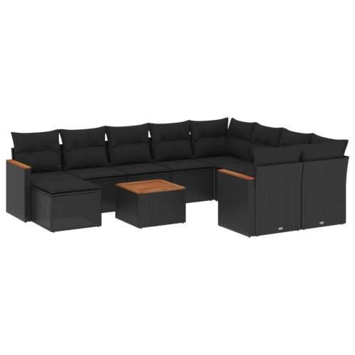 Vrtna garnitura - 11-dijelni set vrtnih sofa od poliratana s jastucima crni - Crna 1 Cijena