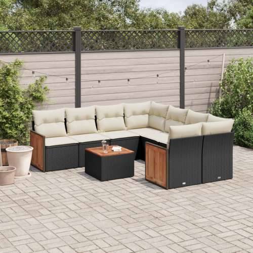 Vrtna garnitura - 9-dijelni set vrtnih sofa s jastucima crni od poliratana - Crna i krem 1 Cijena