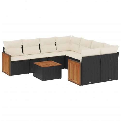 Vrtna garnitura - 9-dijelni set vrtnih sofa s jastucima crni od poliratana - Crna i krem 1 Cijena