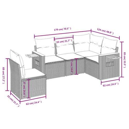 5-dijelni vrtni set sofa s jastucima bež od poliratana - bež i krem Bez stola 1 Cijena