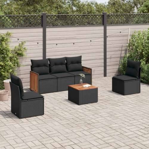 Vrtna garnitura - 6-dijelni set vrtnih sofa s jastucima crni od poliratana - Crna Sa stolom 1 Cijena