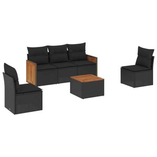 Vrtna garnitura - 6-dijelni set vrtnih sofa s jastucima crni od poliratana - Crna Sa stolom 1 Cijena