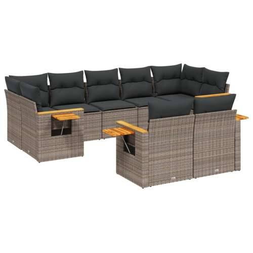Vrtna garnitura - 9-dijelni set vrtnih sofa od poliratana s jastucima sivi - Siva Bez stola 1 Cijena