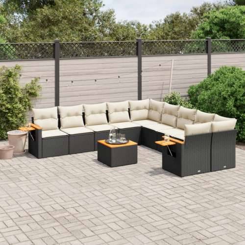 Vrtna garnitura - 11-dijelni set vrtnih sofa od poliratana s jastucima crni - Crna i krem Sa stolom 1 Cijena