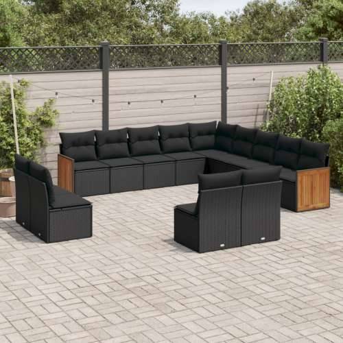 Vrtna garnitura - 13-dijelni set vrtnih sofa s jastucima poliratan crni - Crna Bez stola 1 Cijena