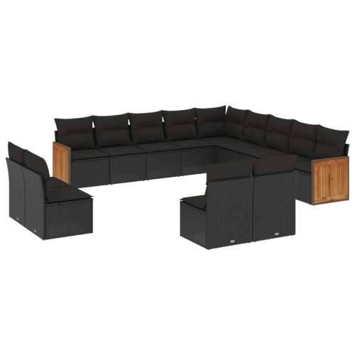 Vrtna garnitura - 13-dijelni set vrtnih sofa s jastucima poliratan crni - Crna Bez stola 1 Cijena