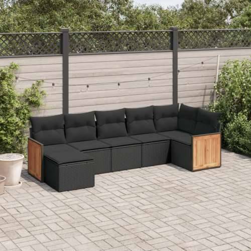 Vrtna garnitura - 7-dijelni set vrtnih sofa od poliratana s jastucima crni - Crna Bez stola 1 Cijena