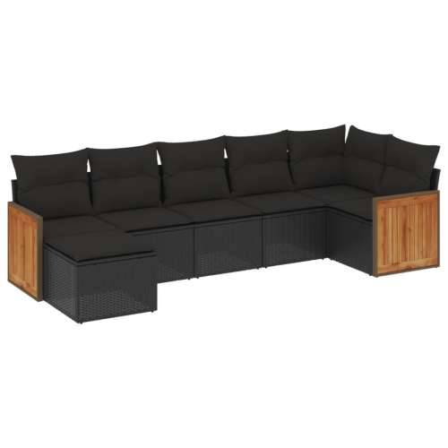 Vrtna garnitura - 7-dijelni set vrtnih sofa od poliratana s jastucima crni - Crna Bez stola 1 Cijena