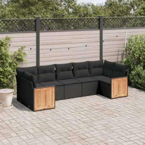 Vrtna garnitura - 7-dijelni set vrtnih sofa od poliratana s jastucima crni - Crna 1 Cijena