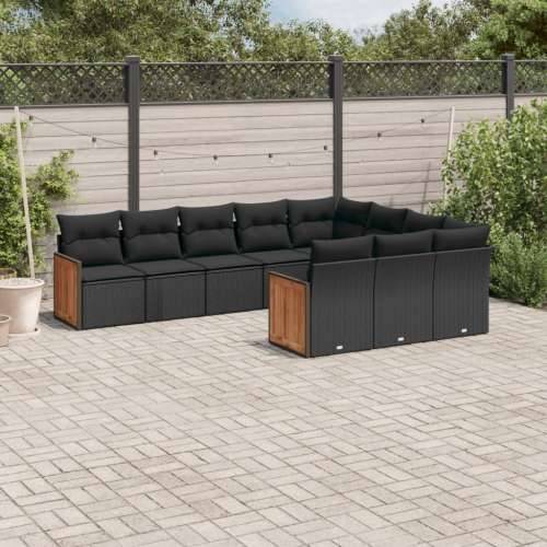 Vrtna garnitura - 10-dijelni set vrtnih sofa s jastucima crni od poliratana - Crna Bez stola 1 Cijena