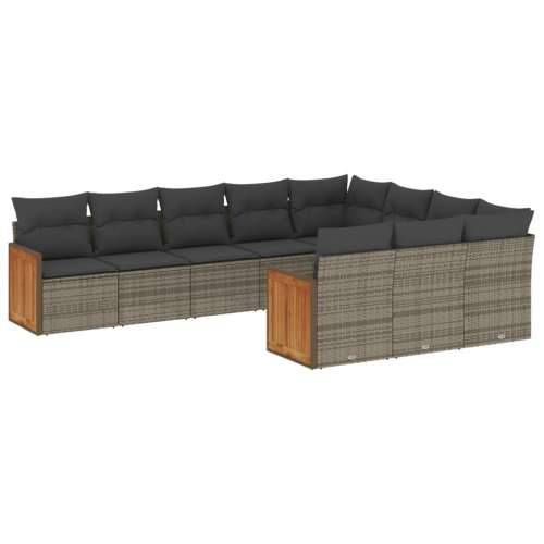 Vrtna garnitura - 10-dijelni set vrtnih sofa od poliratana s jastucima sivi - Siva Bez stola 1 Cijena