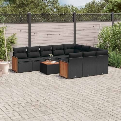 Vrtna garnitura - 11-dijelni set vrtnih sofa od poliratana s jastucima crni - Crna Sa stolom 1 Cijena