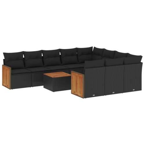Vrtna garnitura - 11-dijelni set vrtnih sofa od poliratana s jastucima crni - Crna Sa stolom 1 Cijena