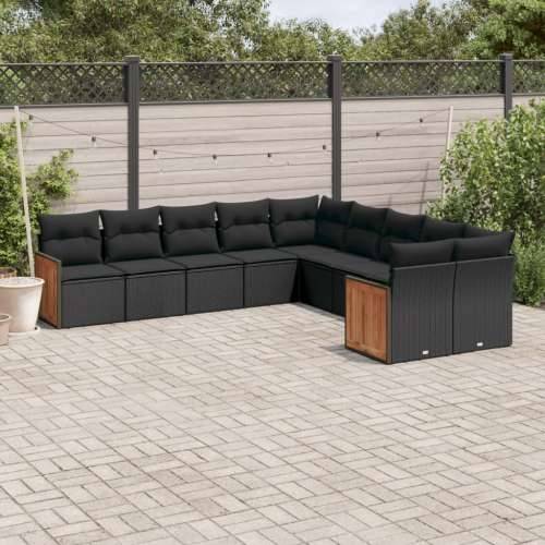 Vrtna garnitura - 10-dijelni set vrtnih sofa s jastucima crni od poliratana - Crna Bez stola 1 Cijena