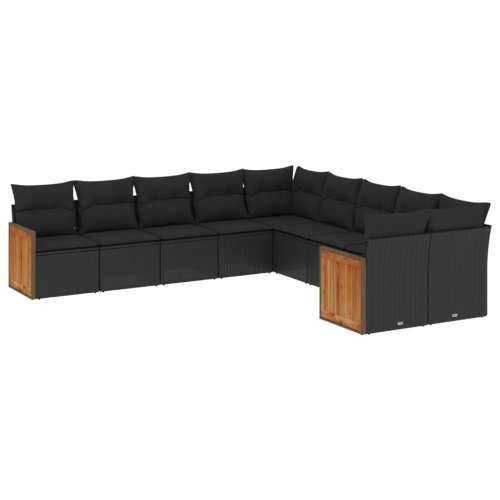 Vrtna garnitura - 10-dijelni set vrtnih sofa s jastucima crni od poliratana - Crna Bez stola 1 Cijena