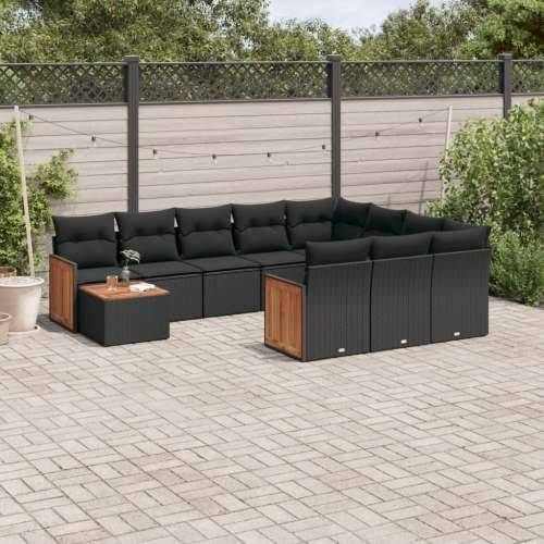 Vrtna garnitura - 11-dijelni set vrtnih sofa od poliratana s jastucima crni - Crna 1 Cijena