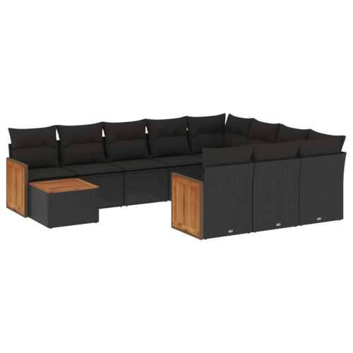 Vrtna garnitura - 11-dijelni set vrtnih sofa od poliratana s jastucima crni - Crna 1 Cijena
