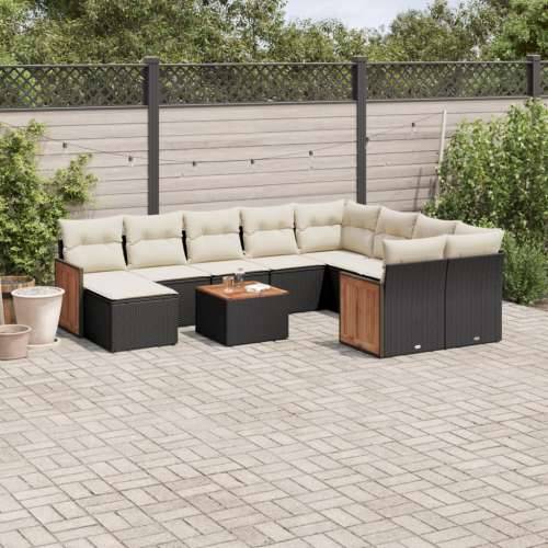 Vrtna garnitura - 11-dijelni set vrtnih sofa od poliratana s jastucima crni - Crna i krem 1 Cijena