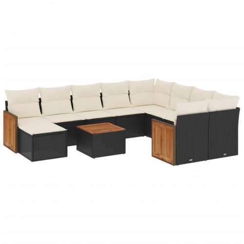 Vrtna garnitura - 11-dijelni set vrtnih sofa od poliratana s jastucima crni - Crna i krem 1 Cijena