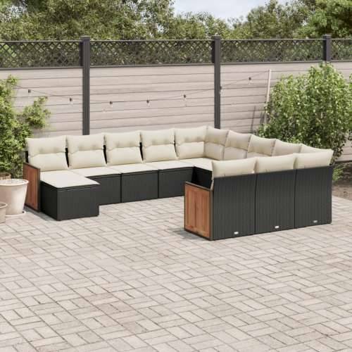 Vrtna garnitura - 12-dijelni set vrtnih sofa od poliratana s jastucima crni - Crna i krem Bez stola 1 Cijena