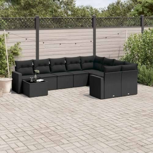 Vrtna garnitura - 10-dijelni set vrtnih sofa s jastucima crni od poliratana - Crna 1 Cijena