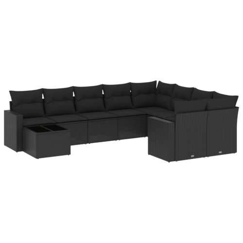 Vrtna garnitura - 10-dijelni set vrtnih sofa s jastucima crni od poliratana - Crna 1 Cijena