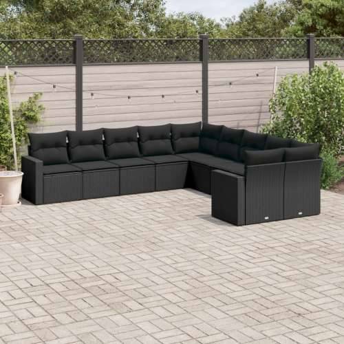 Vrtna garnitura - 10-dijelni set vrtnih sofa s jastucima crni od poliratana - Crna 1 Bez stola Cijena