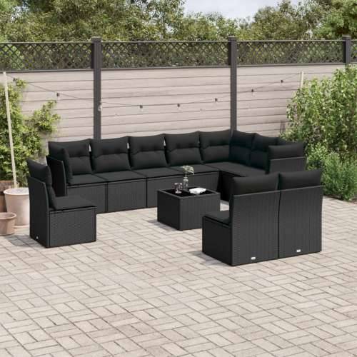 Vrtna garnitura - 11-dijelni set vrtnih sofa od poliratana s jastucima crni - Crna Sa stolom 1 Cijena