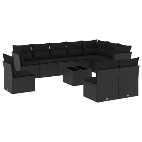 Vrtna garnitura - 11-dijelni set vrtnih sofa od poliratana s jastucima crni - Crna Sa stolom 1 Cijena