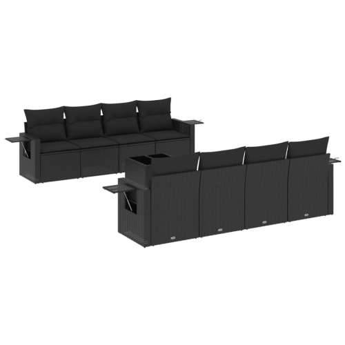 Vrtna garnitura - 9-dijelni set vrtnih sofa s jastucima crni od poliratana - Crna 1 Cijena