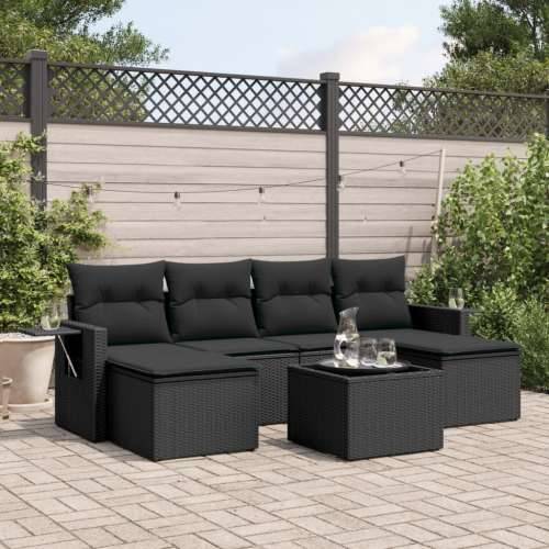 Vrtna garnitura - 7-dijelni set vrtnih sofa od poliratana s jastucima crni - Crna Sa stolom 1 Cijena