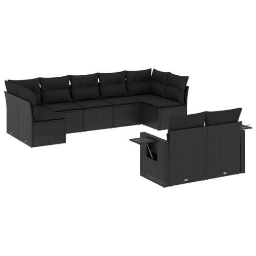 Vrtna garnitura - 9-dijelni set vrtnih sofa s jastucima crni od poliratana - Crna Bez stola 1 Cijena