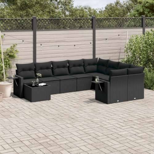 Vrtna garnitura - 10-dijelni set vrtnih sofa s jastucima crni od poliratana - Crna 1 Cijena