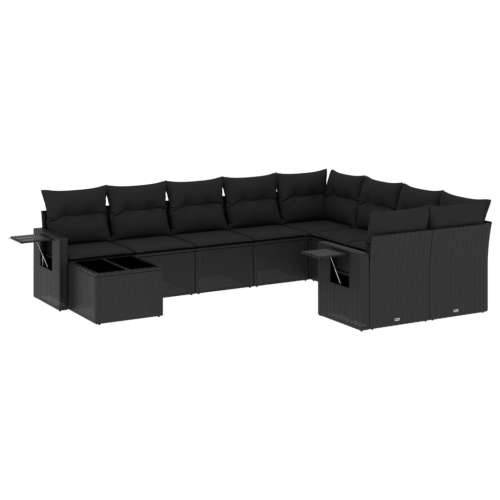 Vrtna garnitura - 10-dijelni set vrtnih sofa s jastucima crni od poliratana - Crna 1 Cijena