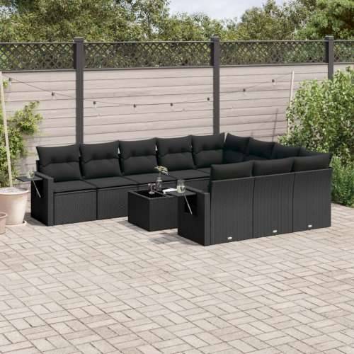 Vrtna garnitura - 11-dijelni set vrtnih sofa od poliratana s jastucima crni - Crna Sa stolom 1 Cijena