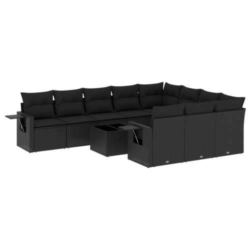 Vrtna garnitura - 11-dijelni set vrtnih sofa od poliratana s jastucima crni - Crna Sa stolom 1 Cijena