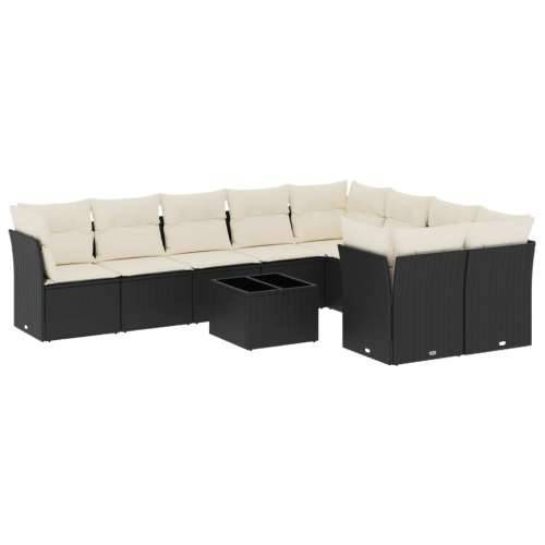 Vrtna garnitura - 10-dijelni set vrtnih sofa s jastucima crni od poliratana - Crna i krem Sa stolom 1 Cijena