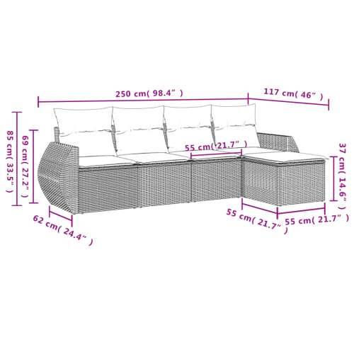 5-dijelni vrtni set sofa s jastucima bež od poliratana - bež i krem Bez stola 1 Cijena