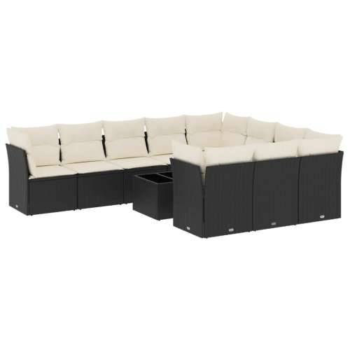Vrtna garnitura - 11-dijelni set vrtnih sofa od poliratana s jastucima crni - Crna i krem Sa stolom 1 Cijena