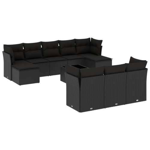 Vrtna garnitura - 11-dijelni set vrtnih sofa od poliratana s jastucima crni - Crna Sa stolom 1 Cijena
